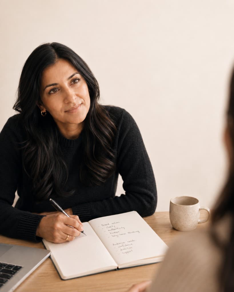 Woman in a professional meeting taking notes about recruitment